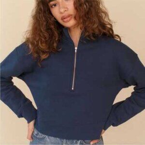 Reformation Marla Half Zip Sweatshirt in Navy